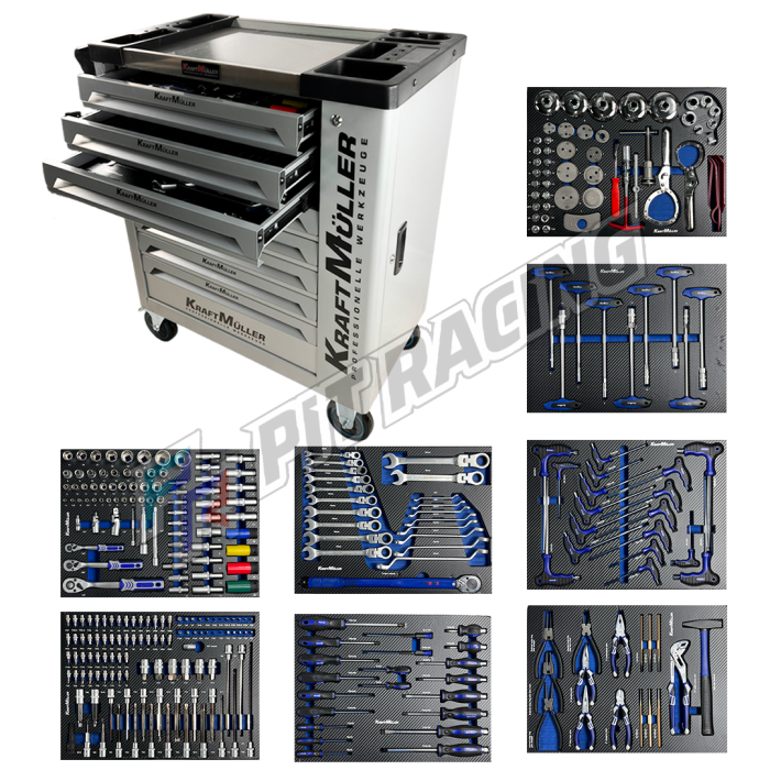 Servante d'atelier KRAFTMULLER KM-8/8 Grise - 8 tiroirs & 1 porte latérale - 319 pièces