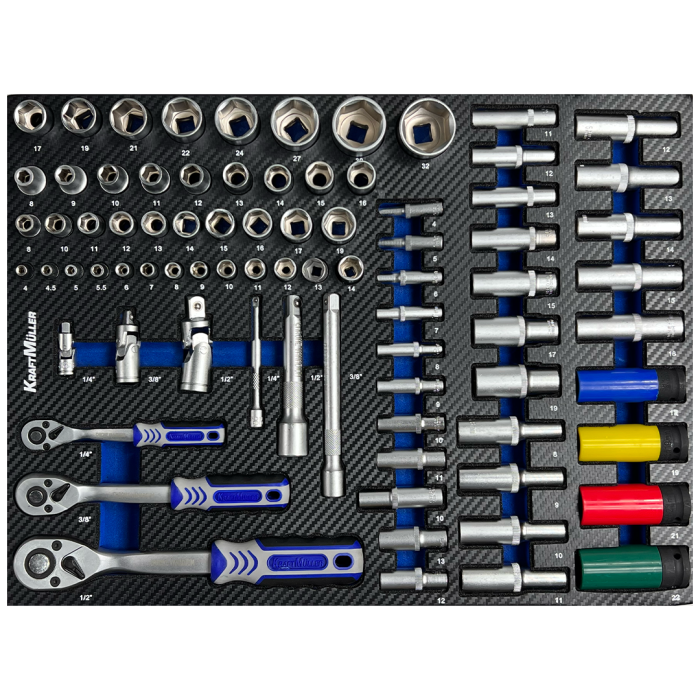 Servante d'atelier KRAFTMULLER KM-8/8 Grise - 8 tiroirs & 1 porte latérale - 319 pièces