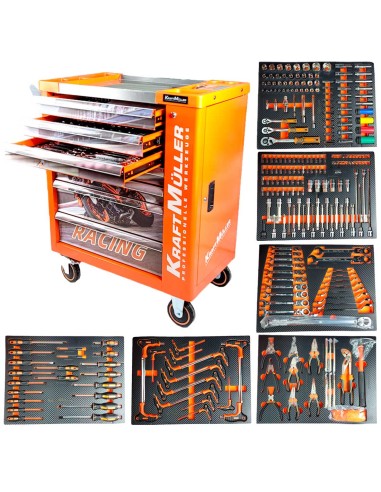 SERVANTE D'ATELIER RACING MOTO ORANGE 7 TIROIRS AVEC OUTILLAGE