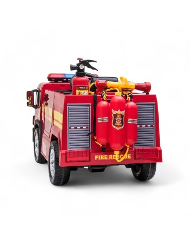 CAMION ÉLECTRIQUE ENFANT POMPIER AVEC PISTOLET À EAU ROUGE