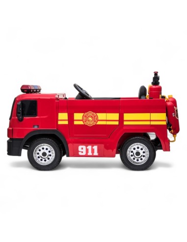CAMION ÉLECTRIQUE ENFANT POMPIER AVEC PISTOLET À EAU ROUGE