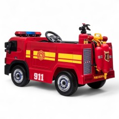 CAMION ÉLECTRIQUE ENFANT POMPIER AVEC PISTOLET À EAU ROUGE