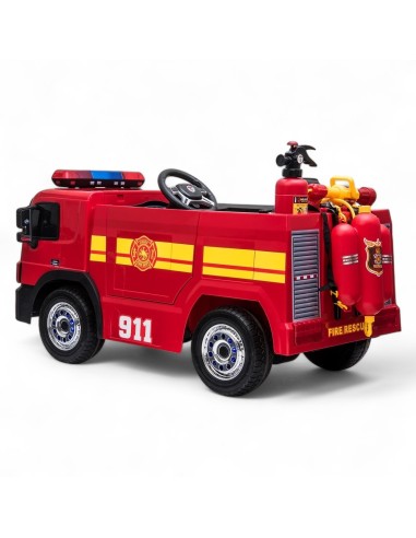 CAMION ÉLECTRIQUE ENFANT POMPIER AVEC PISTOLET À EAU ROUGE