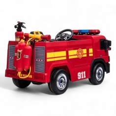 CAMION ÉLECTRIQUE ENFANT POMPIER AVEC PISTOLET À EAU ROUGE