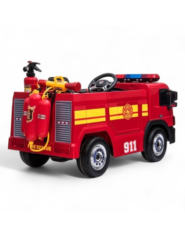 CAMION ÉLECTRIQUE ENFANT POMPIER AVEC PISTOLET À EAU ROUGE