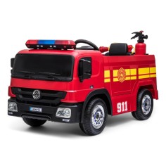 CAMION ÉLECTRIQUE ENFANT POMPIER AVEC PISTOLET À EAU ROUGE