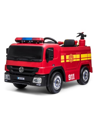 CAMION ÉLECTRIQUE ENFANT POMPIER AVEC PISTOLET À EAU ROUGE