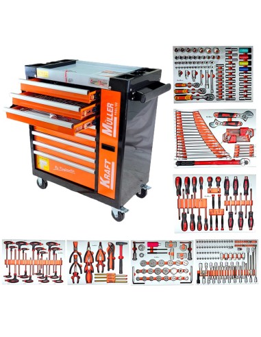 SERVANTE D'ATELIER KRAFTMULLER KM-9/7 ORANGE 322 OUTILS