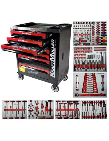 SERVANTE D'ATELIER PRO LINE BY KRAFTMULLER 7/7 ROUGE ET NOIR