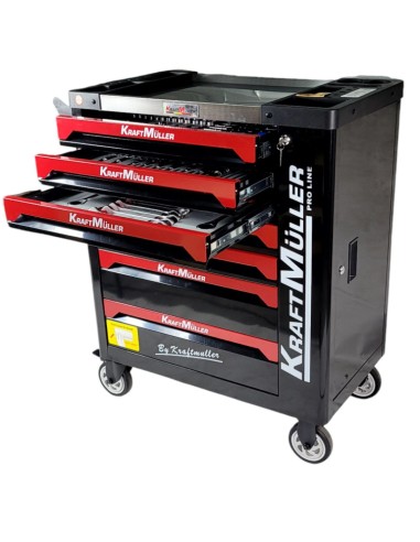 SERVANTE D'ATELIER PRO LINE BY KRAFTMULLER 7/7 ROUGE ET NOIR