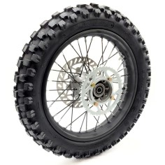 Roue 14" arrière axe 15 mm renforcée + disque + couronne dirt bike / pit bike