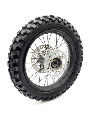 Roue 14" arrière axe 15 mm renforcée + disque + couronne dirt bike / pit bike