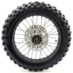 Roue 14" arrière axe 15 mm renforcée + disque + couronne dirt bike / pit bike