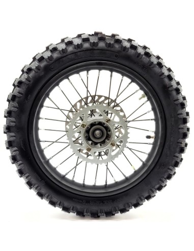 Roue 14" arrière axe 15 mm renforcée + disque + couronne dirt bike / pit bike