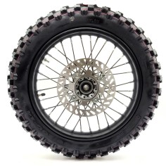 Roue 14" arrière axe 15 mm renforcée + disque + couronne dirt bike / pit bike