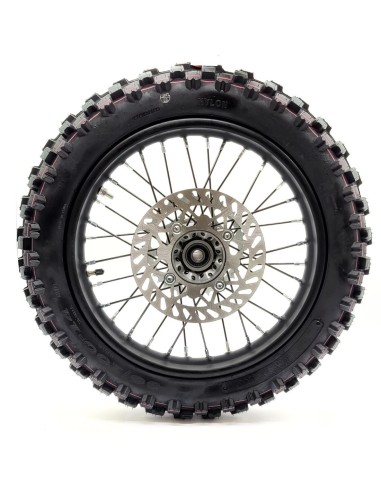Roue 14" arrière axe 15 mm renforcée + disque + couronne dirt bike / pit bike
