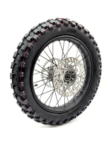Roue 14" arrière axe 15 mm renforcée + disque + couronne dirt bike / pit bike